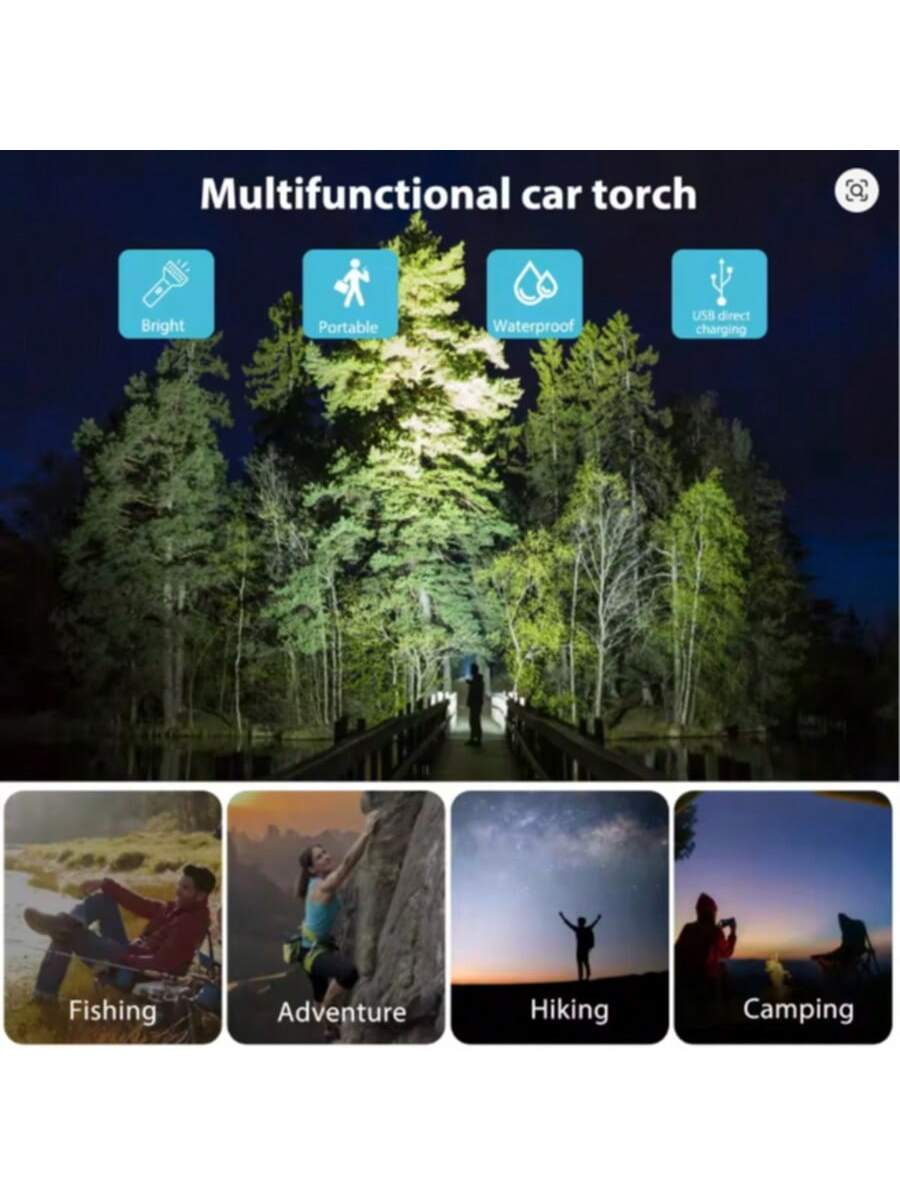Latarka świetlna, duża moc, szeroki zasięg oświetlenia, możliwość ładowania telefonów komórkowych