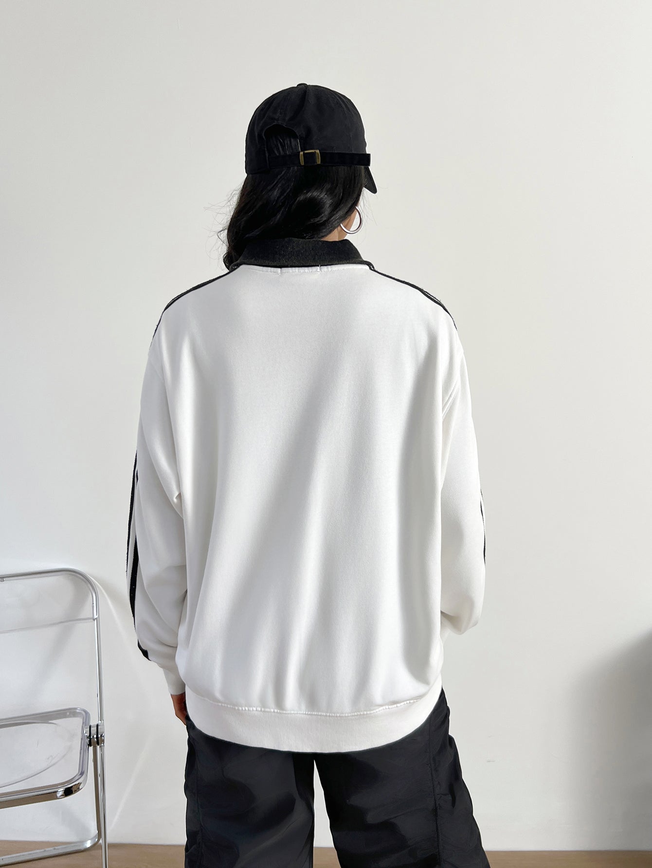 Bluza z czystej bawełny z kołnierzem, designerska bluza(GQT03280)