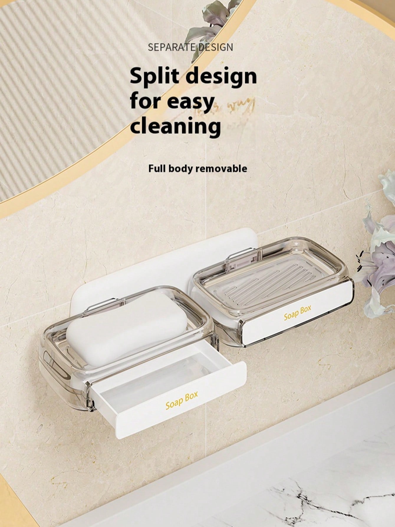 Mydelniczka z drążkiem spustowym, montowana na ścianie mydelniczka, odpowiednia do prysznica, łazienki, wanny, zlewu kuchennego - mydelniczka, samoodpływowa mydelniczka, nie wymaga wiercenia, nie wymaga narzędzi, pojemnik na mydło