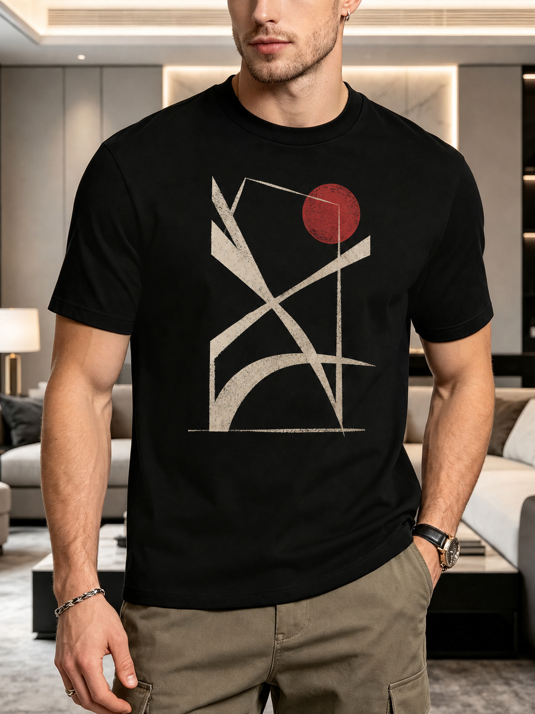 Czarny T-shirt Red Geometry